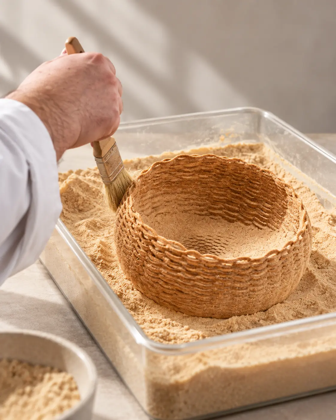 Finition manuelle au pinceau d'une pièce comestible imprimée en 3D