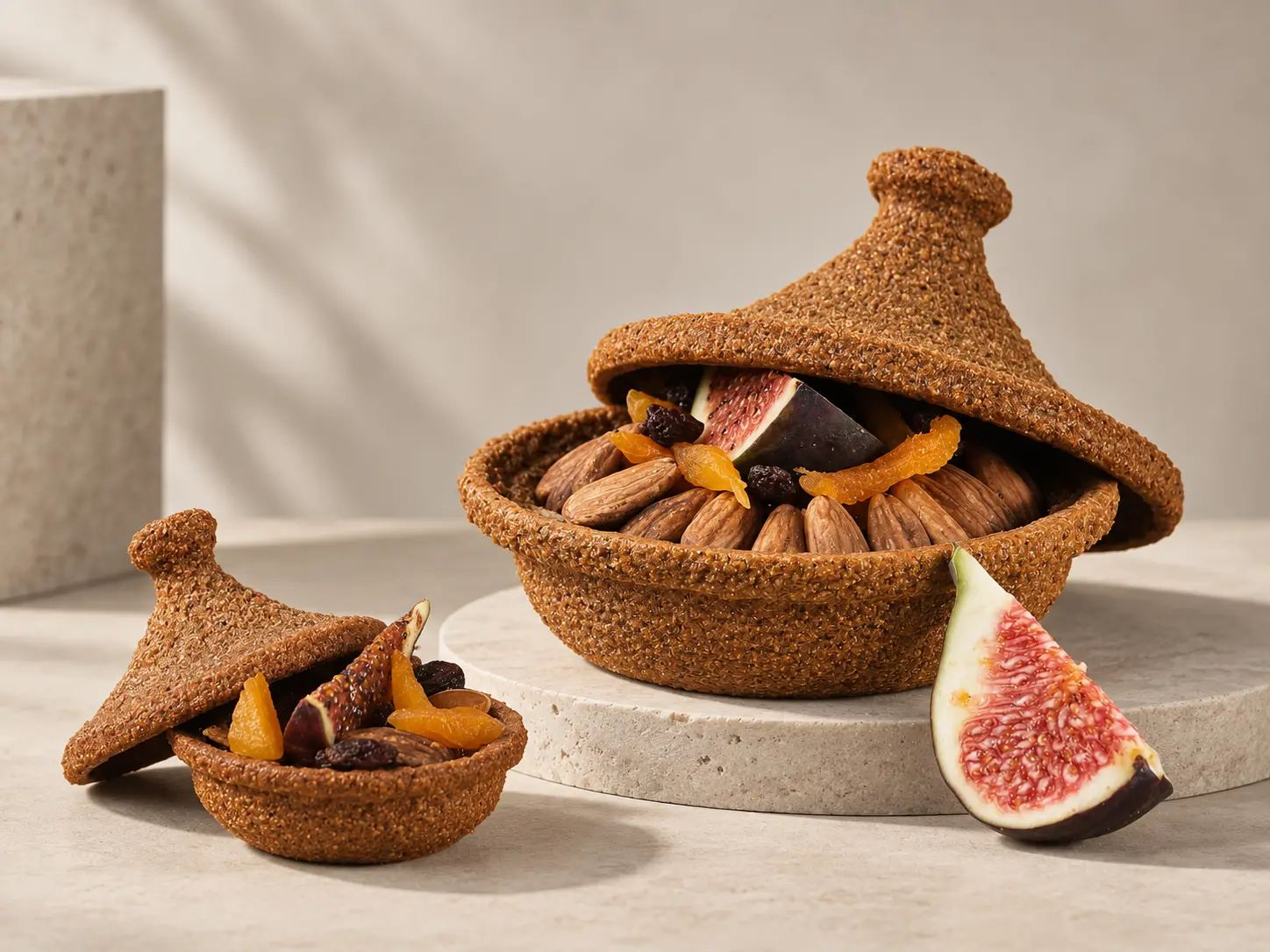 Contenants comestibles imprimés en 3D garnis de fruits secs